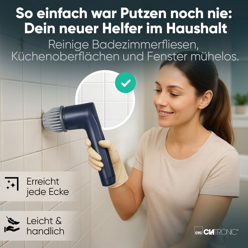 CLATRONIC brosse de nettoyage électrique ERB 3815 A, batterie, bleu/gris, IPX5